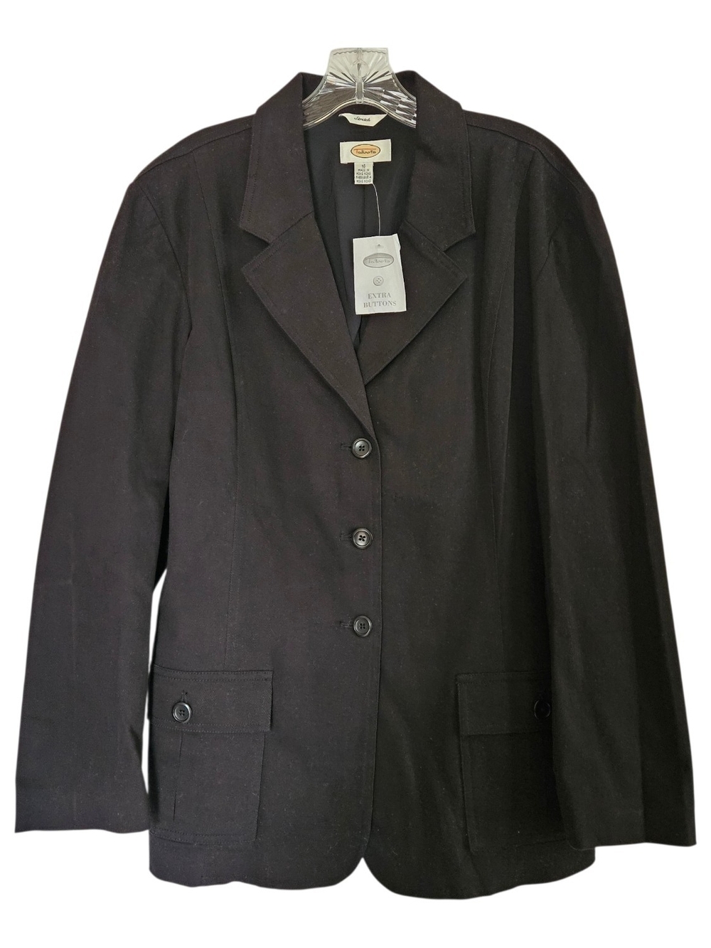 Talbots Women's 16 Black Three-Button Utility Blazer Office Careerwear Academia